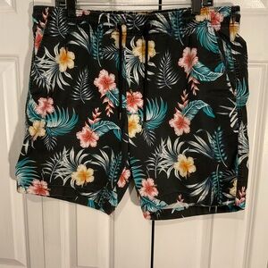 George Black and Pink Swim Trunks Tropical Design